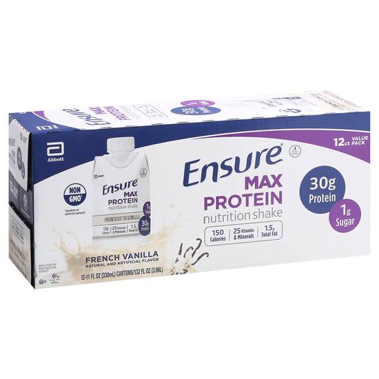 Ensure French Vanilla Max Protein Nutrition Shake (12 x 11 oz)