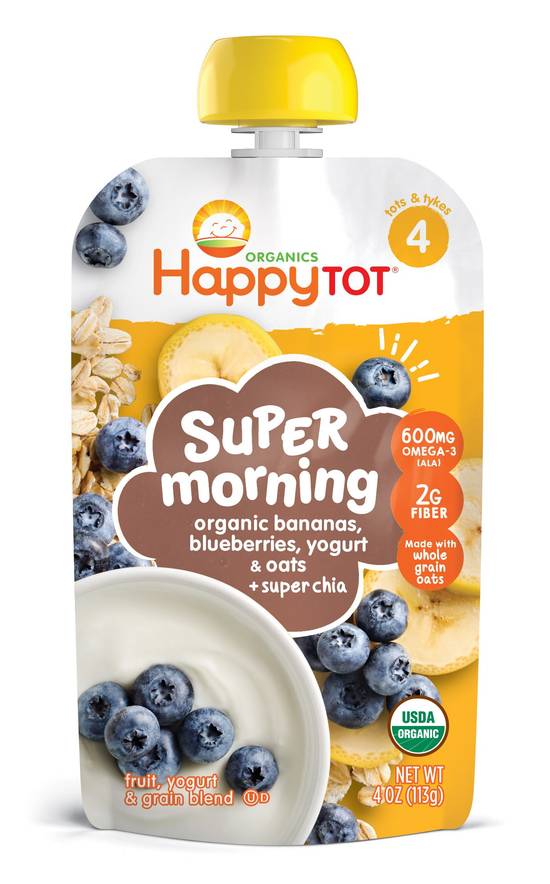 Happy Tot Stage 4 Super Morning Organics Bananas Blueberries Yogurt & Oats