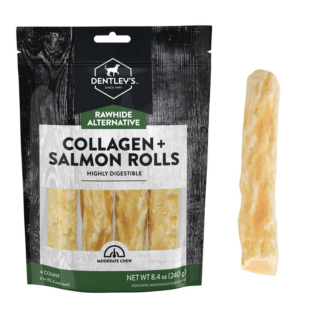 Dentley's Rawhide Alternative Collagen Rolls Dog Chews (6 in/salmon)