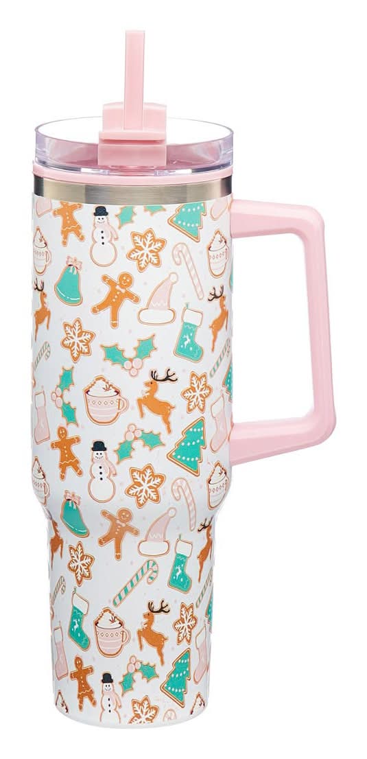 Christmas Tumbler With Handle And Straw 40 Fl Oz Assorted