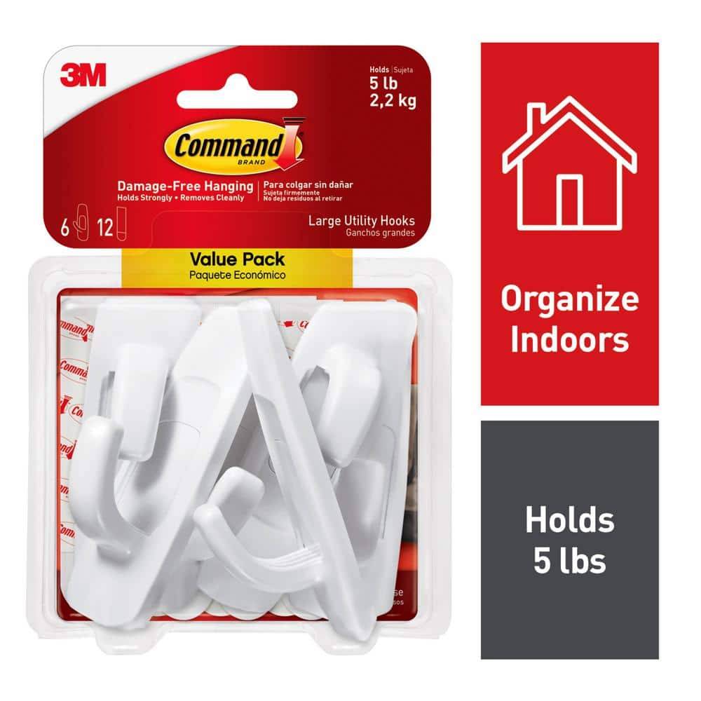 Command Large Utility Hook, 12 Strips, White (6 ct)