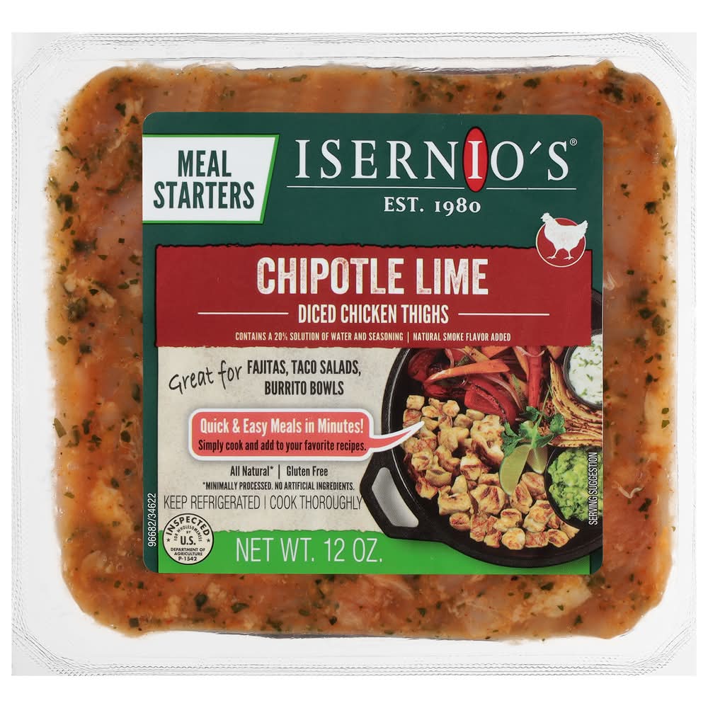 Isernio's Diced Chicken Thighs, Chipotle Lime (12 oz)