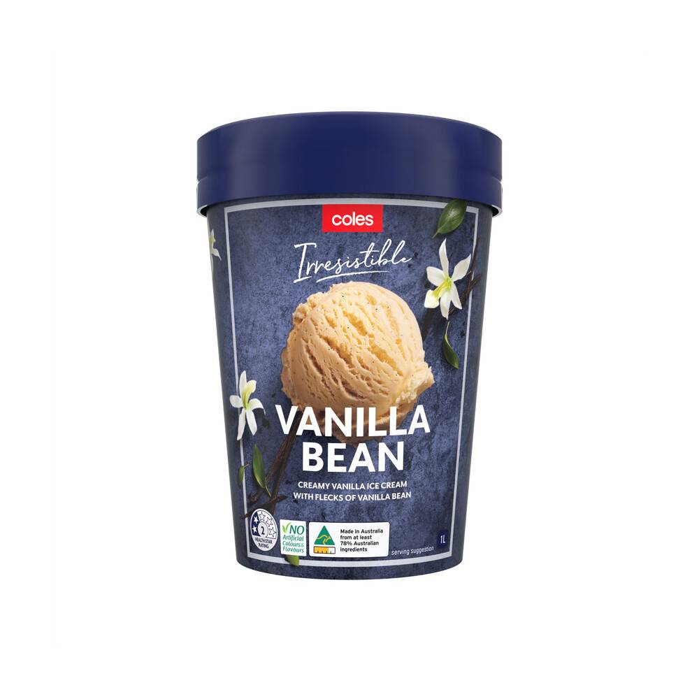 Coles Irresistible Ice Cream Vanilla Bean 1L