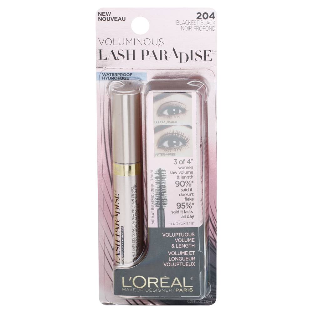 L'Oréal 204 Blackest Black Lash Paradise Waterproof Mascara (0.3 fl oz)