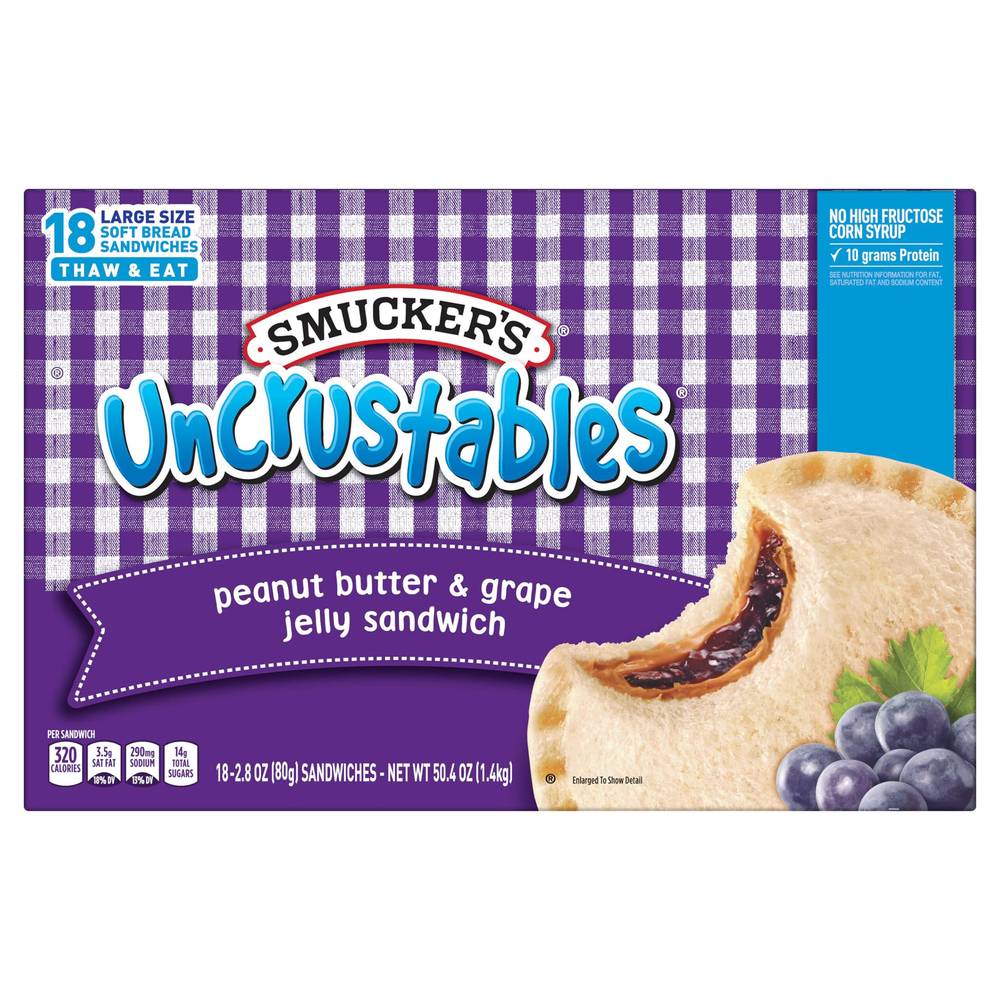 Smucker's Uncrustables, Peanut Butter & Grape Jelly Sandwich, 18-count
