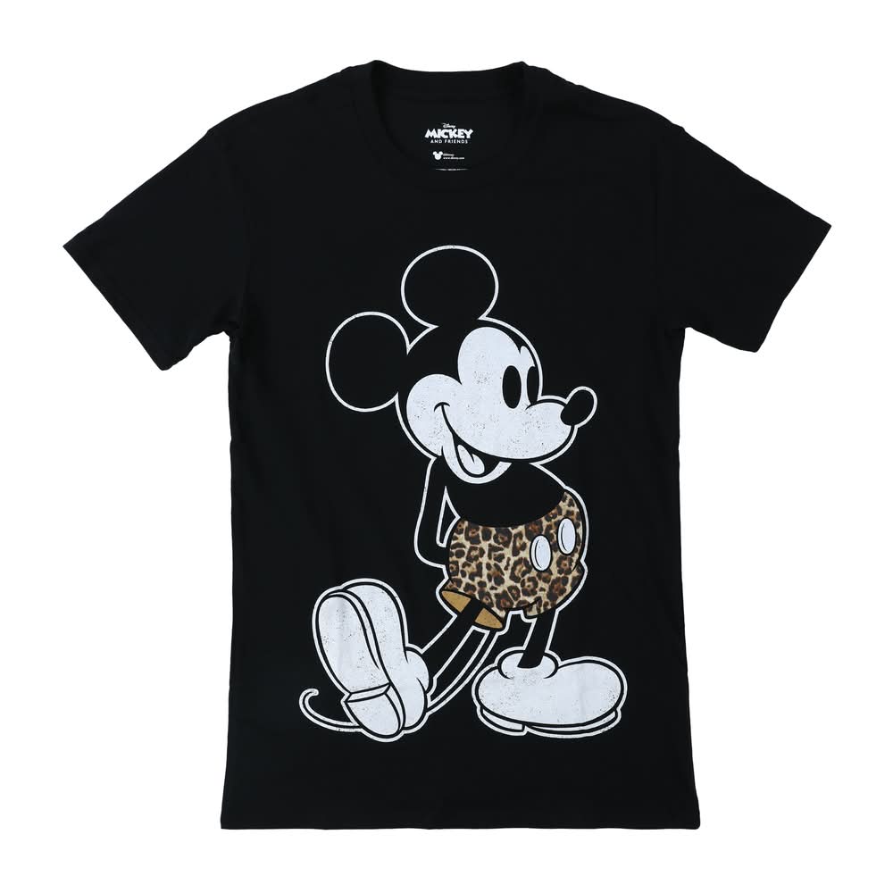 Disney Mickey And Friends Leopard Print Mickey Graphic Tee Large Black