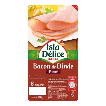 Bacon de dinde fumée halal ISLA DELICE - la barquette de 8 tranches - 120 g