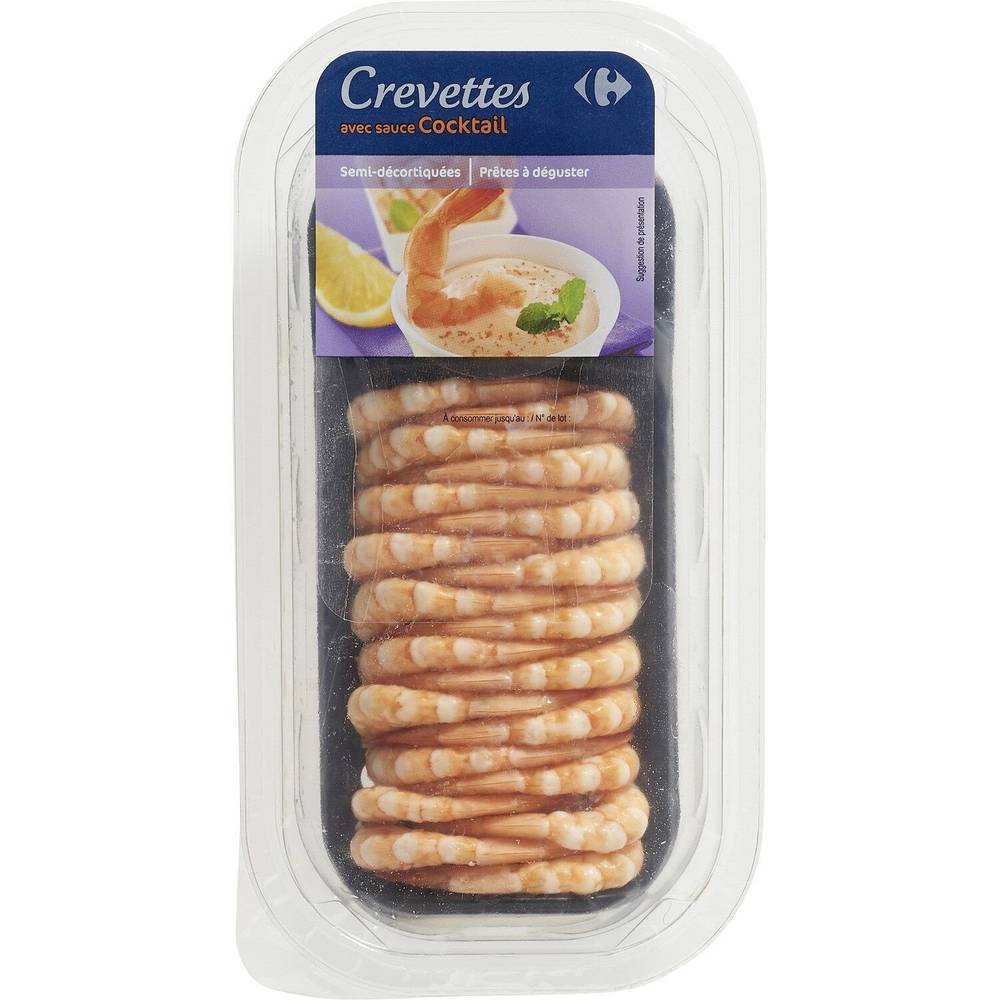 Crevettes semi décortiquées sauce cocktail CARREFOUR - la barquette de 120g