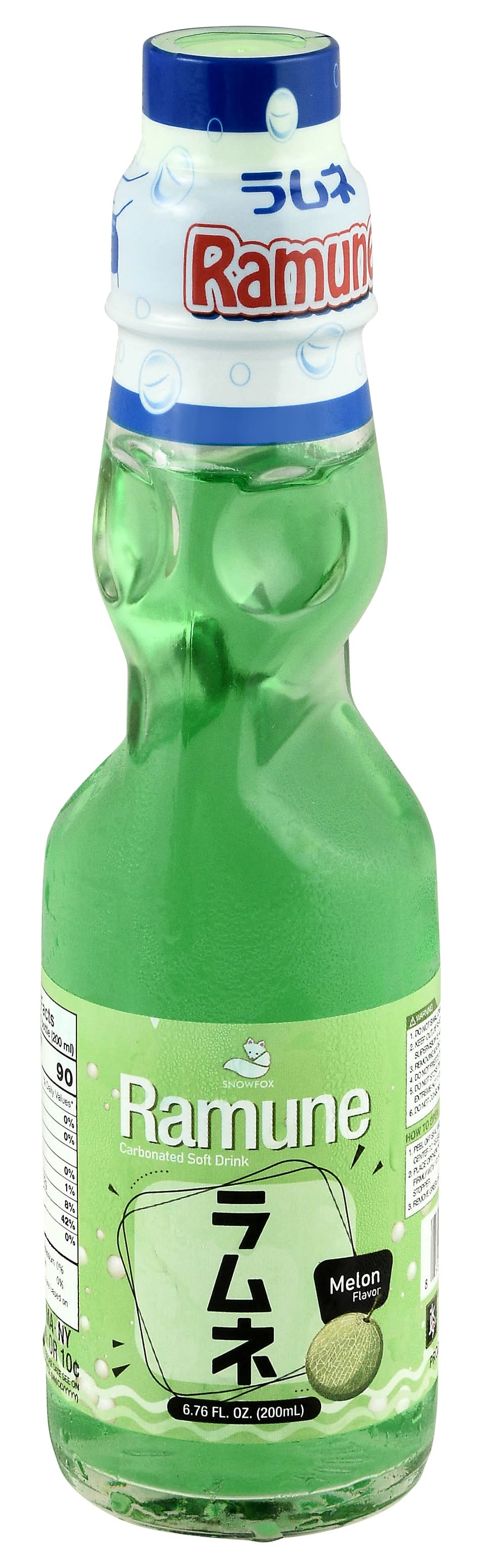 Snowfox Ramune Carbonated Soft Drink, Melon (6.76 fl oz) | Postmates