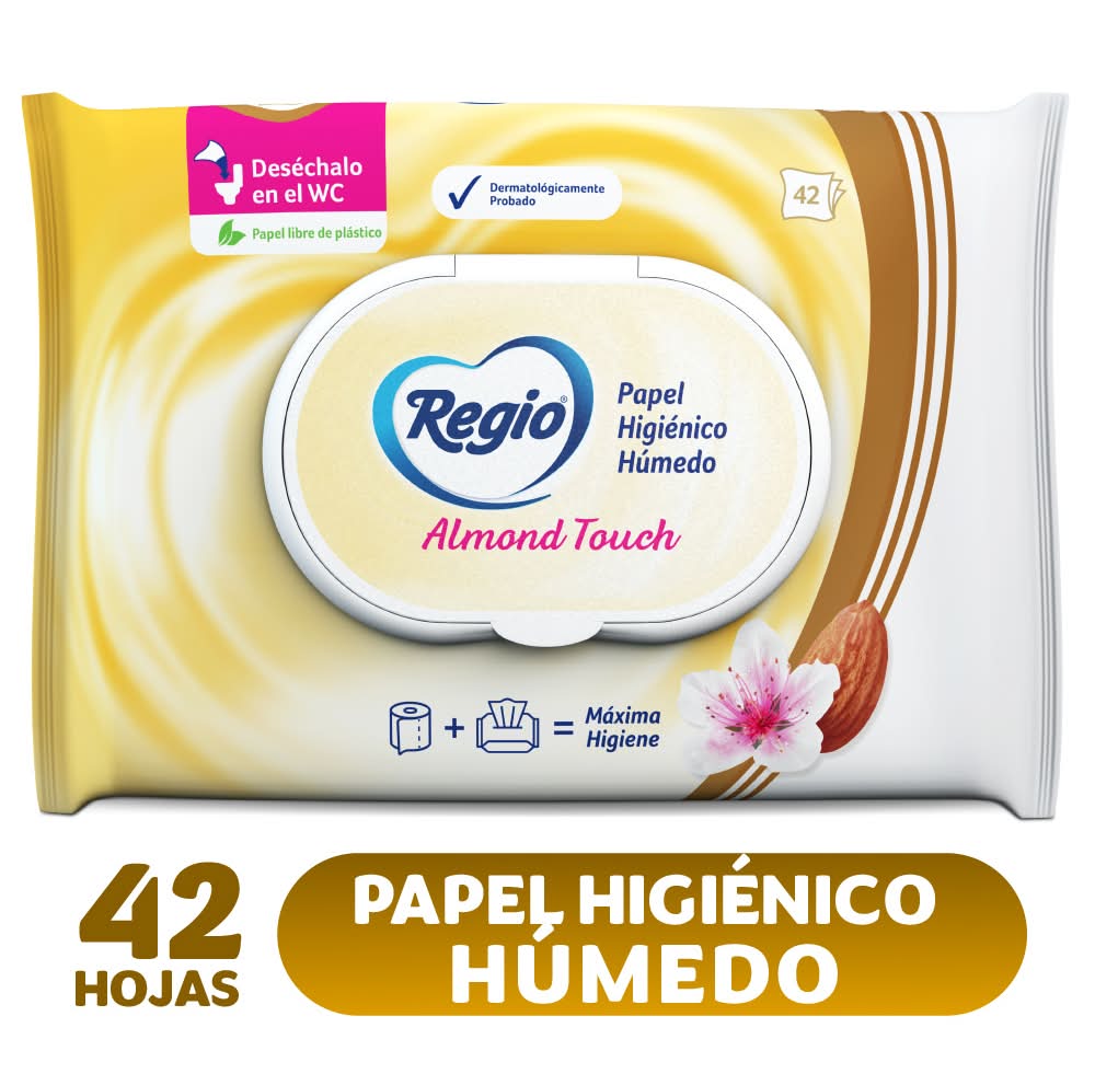 Regio · Papel higiénico húmedo, almond touch (42 un)