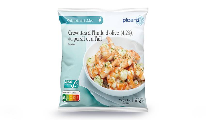 Crevettes à l'huile d'olive (4%) au persil,à l'ail