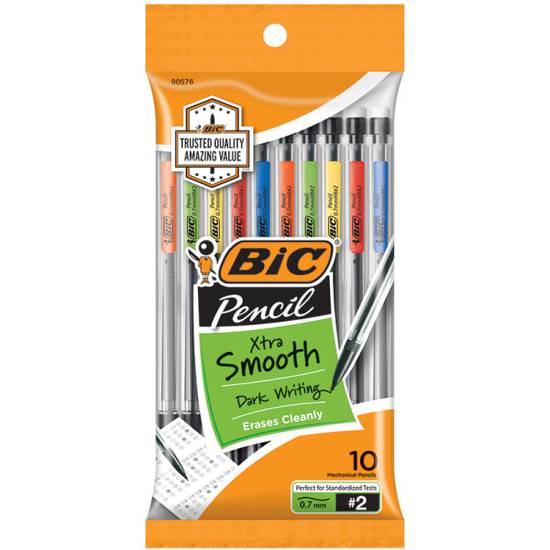 BIC Mechanical Pencils, Xtra Smooth, 0.7 mm, #2 Lead, Clear Barrels, Pack Of 12 Pencils