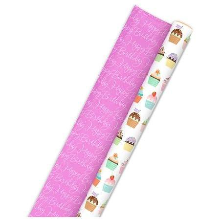 Hallmark Cupcakes/Pink Happy Birthday Reversible Wrapping Paper