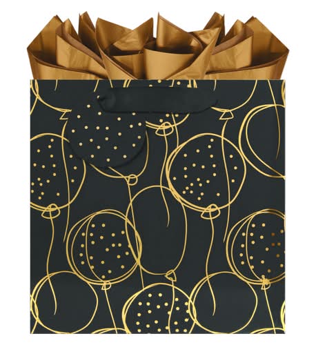 Square Contour Square Gift Bag, Medium, Black-Gold