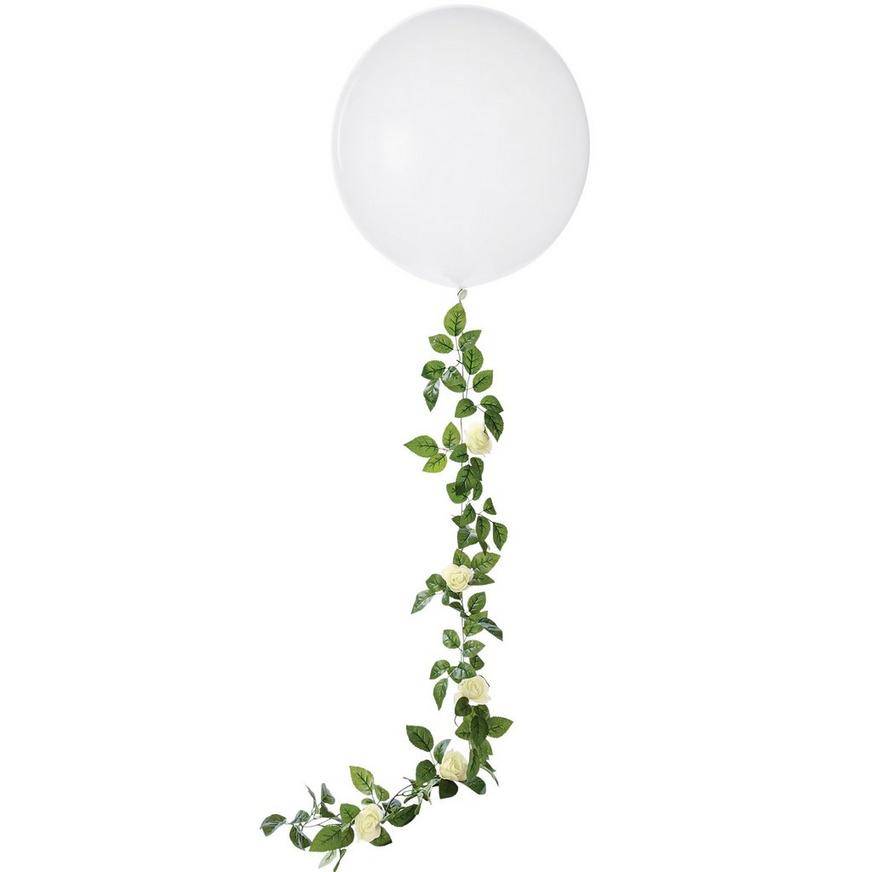 Uninflated 1ct, 24in, White Latex Balloon with White Floral Tail