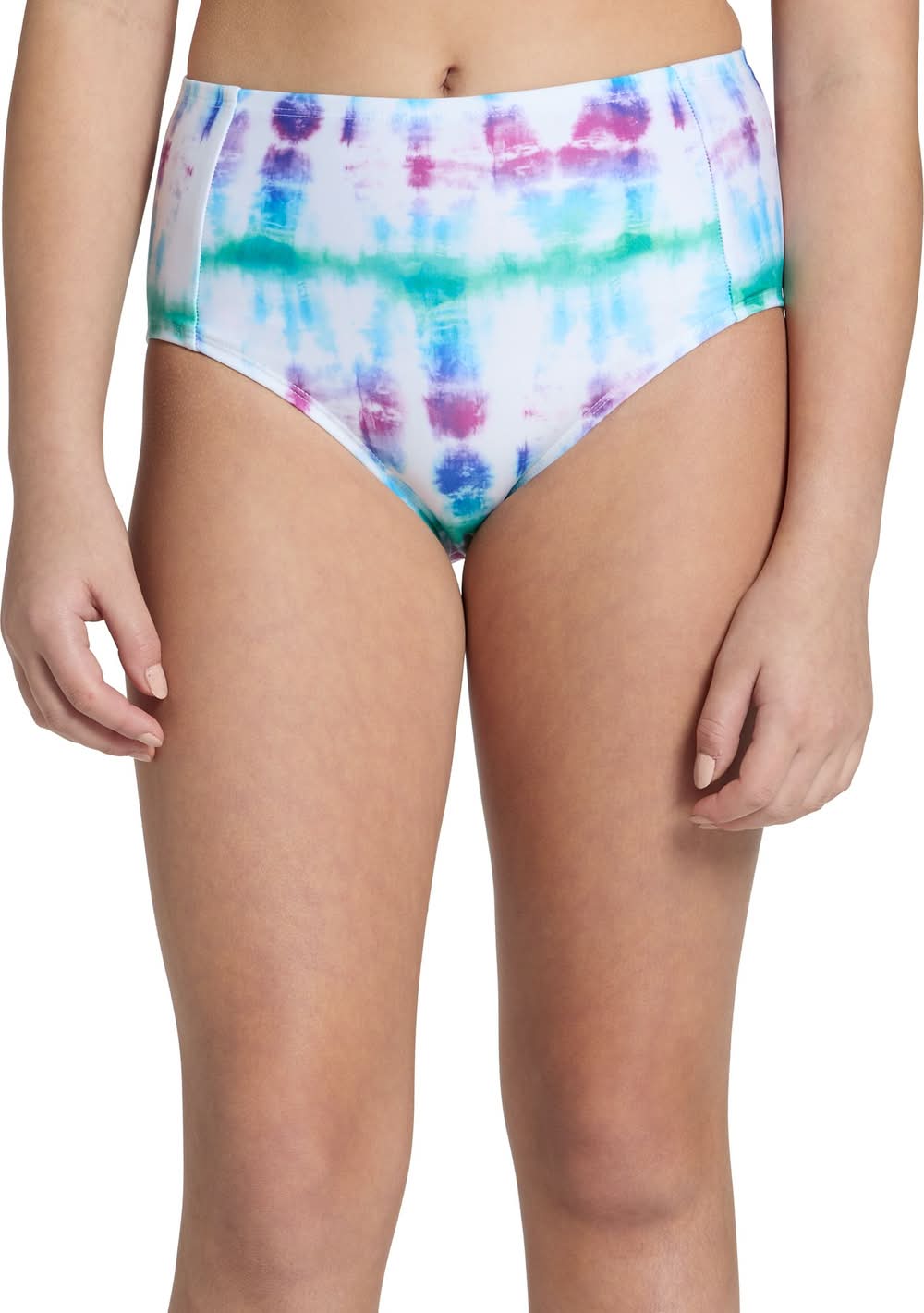 DSG Girls' High Waisted Bikini Swim Bottoms (Tide Dye Multi, L)