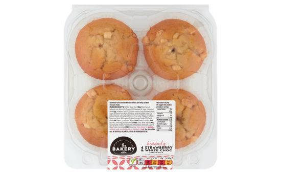 Asda The Bakery 4 Strawberry & White Choc Muffins