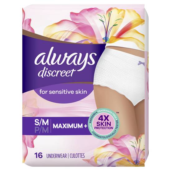 Always Discreet for Sensitive Skin Underwear - S/M Maximum Plus, 16 ct