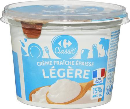 FID - Crème fraîche épaisse légère 15% MG CARREFOUR CLASSIC' - le pot de 497g