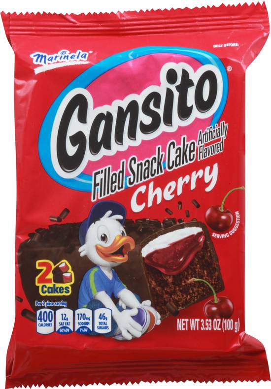 Gansito Cherry Filled Snack Cake (2 cakes)