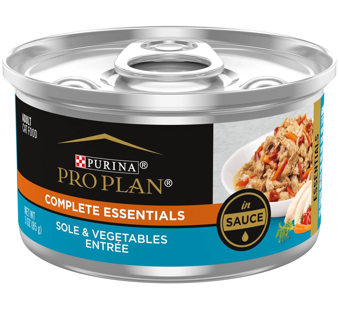 Pro Plan Purina Gravy Pate High Protein Wet Cat Food Complete Essentials Entree in Sauce, Sole-Vegetable (3 oz)