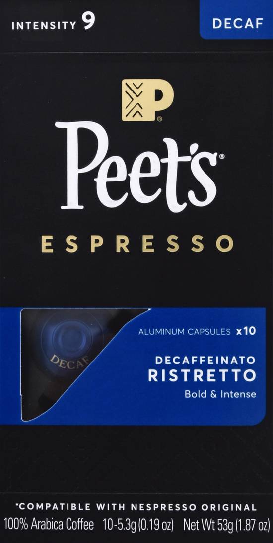 Peet's Coffee Medium Roast Aluminum Capsules 100% Arabica Coffee (10 ct, 1.87 oz) (decaffeinato ristretto)