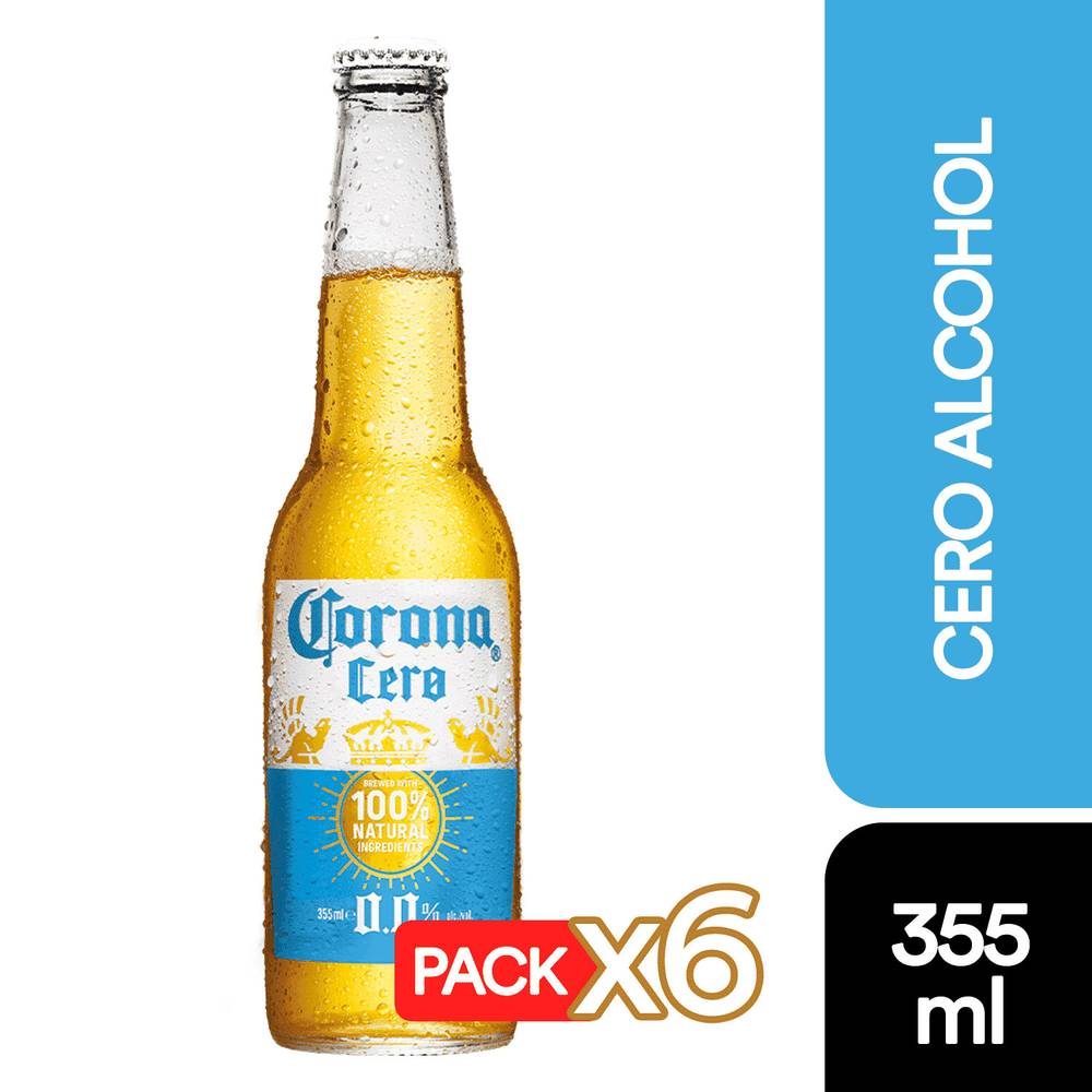 Corona pack cerveza cero (botella 6 u x 355 ml c/u)