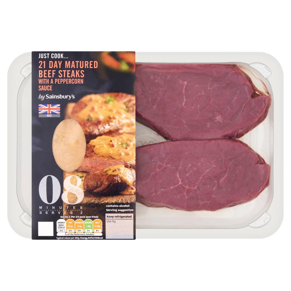 Sainsbury's Just Cook Beef Steaks with Peppercorn 370g