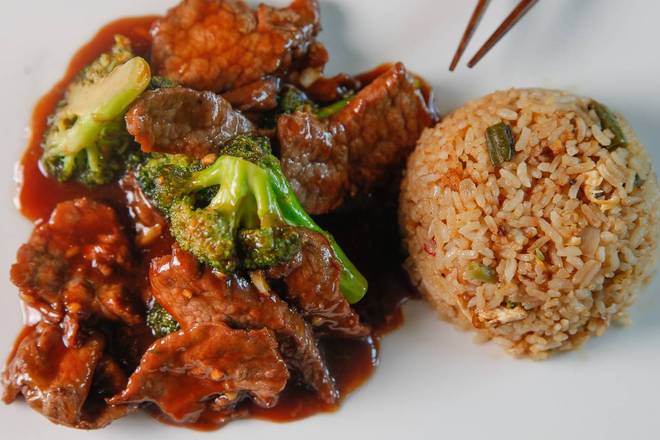 Beef with Broccoli with Egg Fried Rice