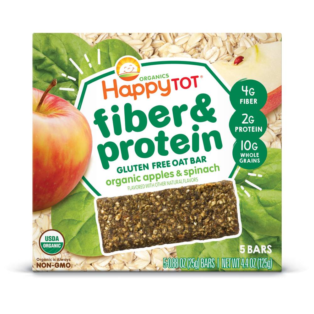 Happy Tot Organics Apples & Spinach Fiber& Protein Oat Bar ( 5 ct )