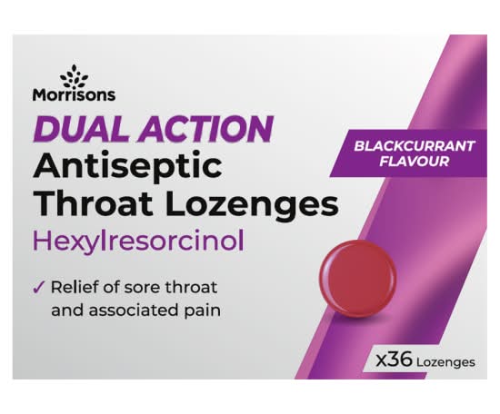 Morrisons Blackcurrant, Dual Action Antiseptic Throat Lozenges (36 pack)