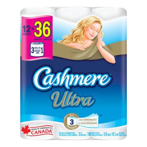 Cashmere 198feuilles triple 3épaisseurs (12 unités) - ultra 198 sheets triple 3ply bathroom tissue (12 units)