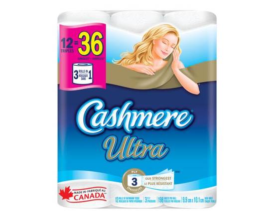 Cashmere · 198feuilles triple 3épaisseurs (12 un) - Ultra 198 sheets triple 3ply bathroom tissue (12 units)