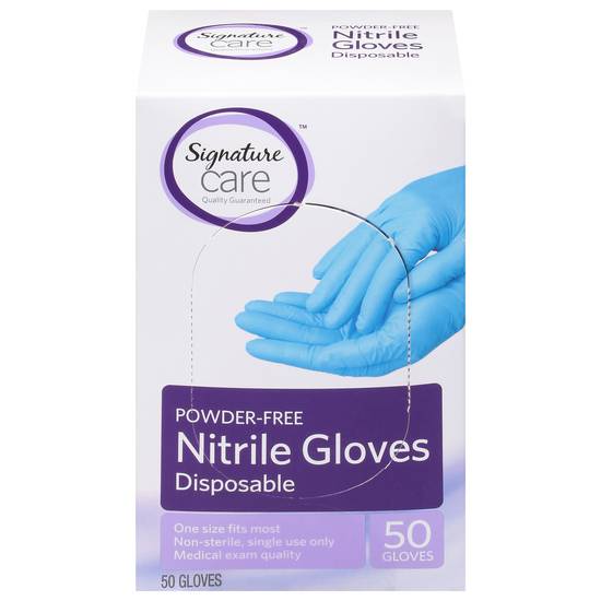 Signature Care Powder-Free Nitrile Disposable One Size Gloves (50 ct)