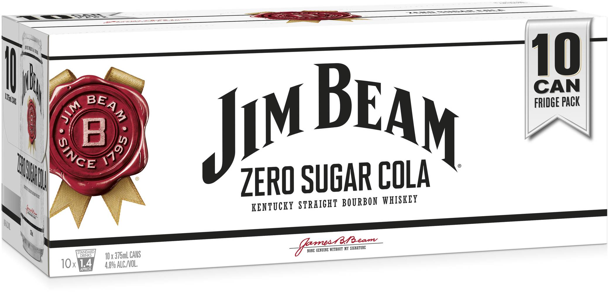 Jim Beam White Zero Sugar Cola Cans 375mL  X 10 Pack