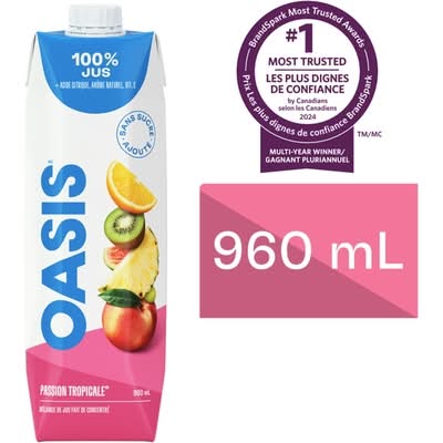 Oasis mélange de jus 100 % pur à base de concentré - 100% juice blend from concentrate (960 ml) (passion tropicale)