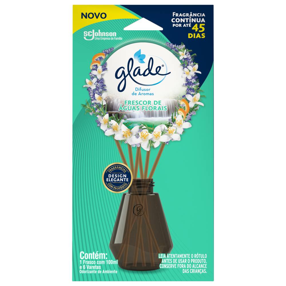 Glade difusor de aromas frescor de águas florais (100 ml + 6 varetas)