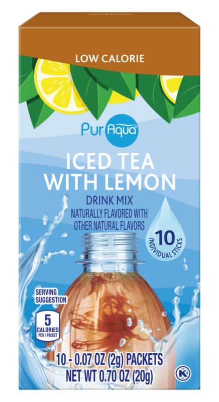 PurAqua Single Serve Iced Tea Drink Mix Sticks, Lemon (10 x 0.07 oz)