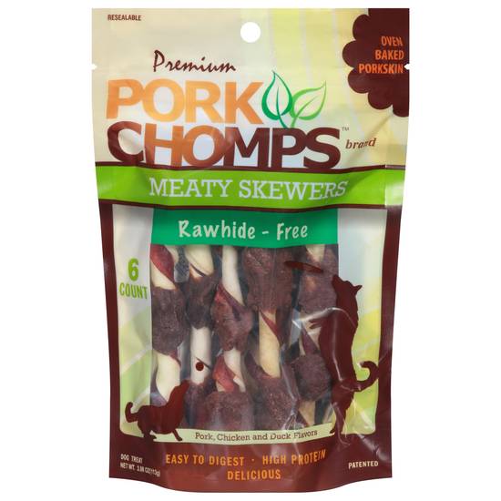 Pork Chomps Premium Meaty Skewers Flavored Dog Treats (pork chicken and duck)