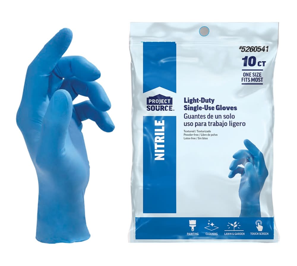 Project Source One size fits all 10 -Count Textured -Grip Food Grade Nitrile Disposable cleaning gloves 5 -Pairs