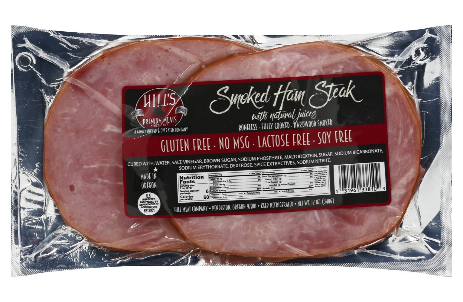 Hill's Premium Meats Smoked Ham Steak Gluten Free (12 oz)