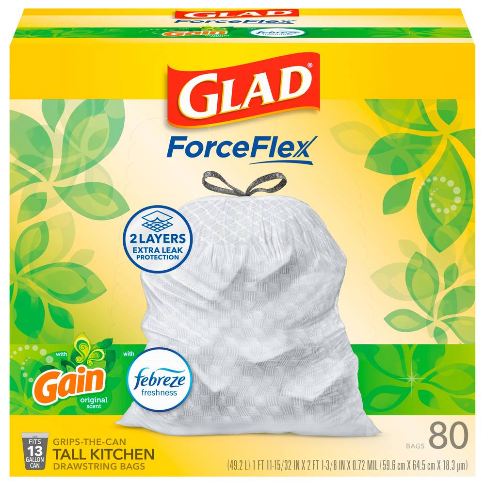 Glad Force Flex 13 Gallon Drawstring Tall Gain Kitchen Bags