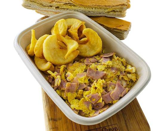 Order 2 Eggs Platter with Ham food online from Cuban Guys store, Palmetto Bay on bringmethat.com