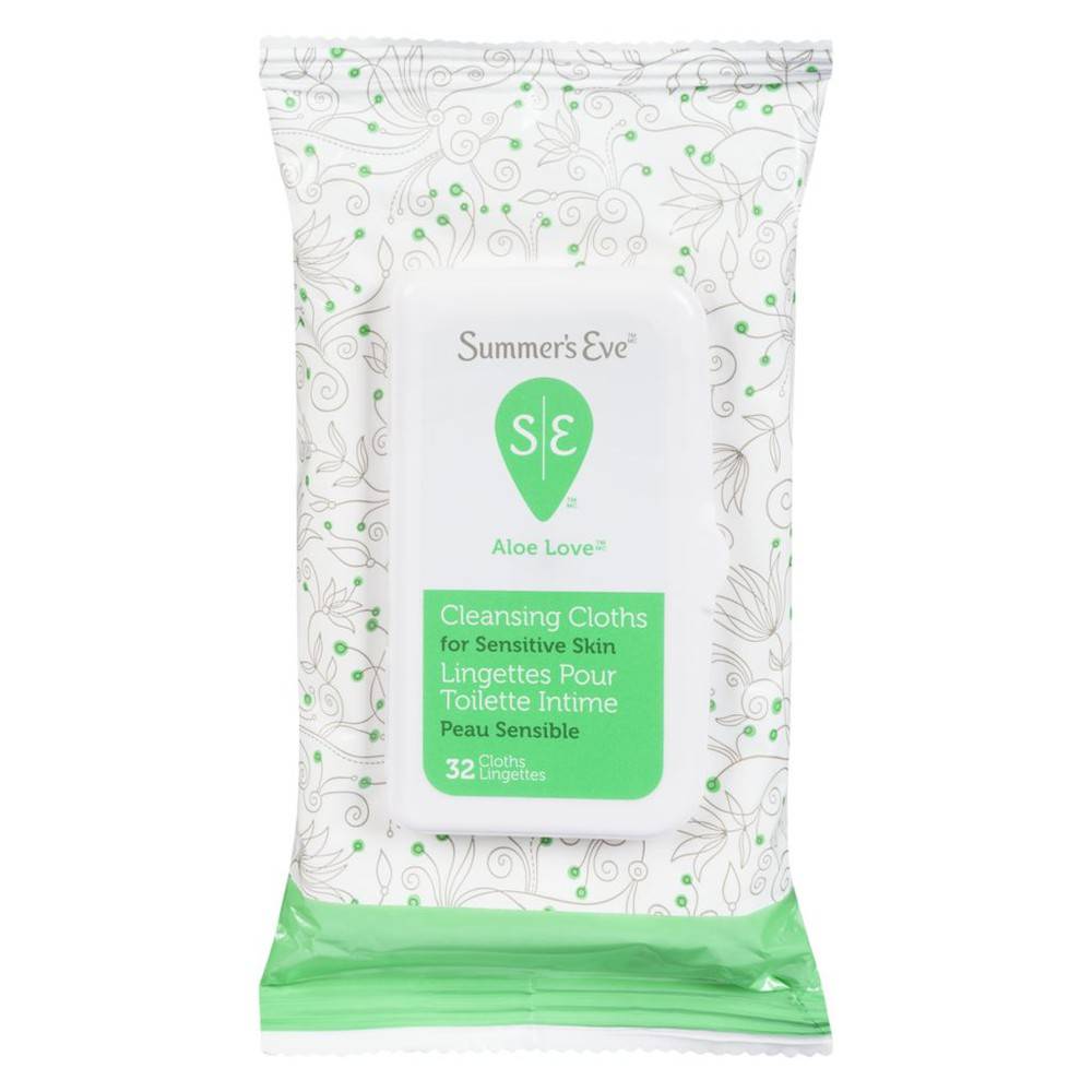 Summer's eve lingettes pour toilette intime pour peau sensible (32 un) - aloe love cleansing cloths, sensitive skin (32 ea)