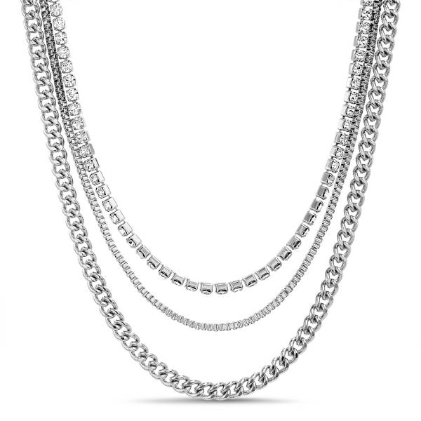 Kensie Layered Crystal Necklace, Silver, Osfm