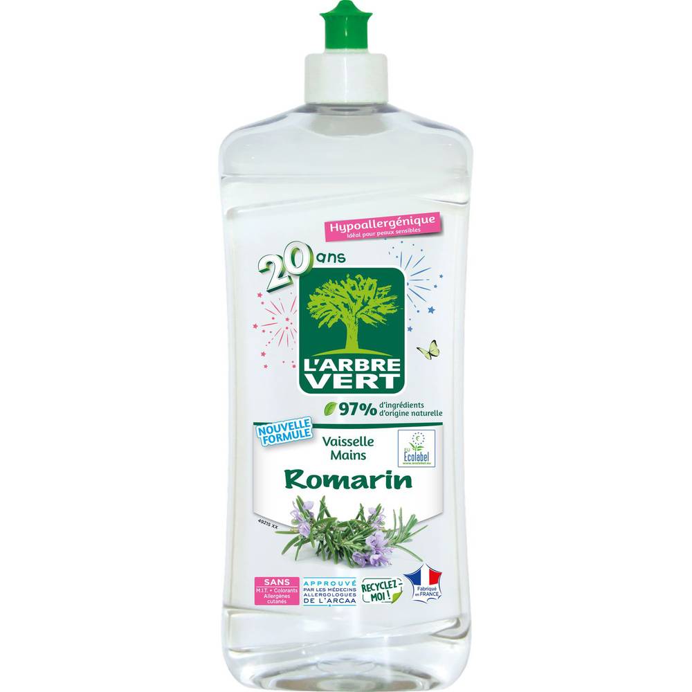 L'Arbre Vert - Vaisselle mains ecolabel romarin hypoallergénique d'ingrédients d'origine naturelle (750ml)
