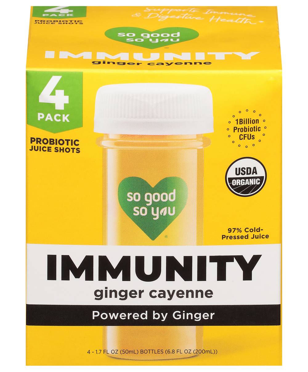 So Good So You Daily Immunity Probiotic Juice Shots, Ginger Cayenne (4 x 6.8 fl oz)