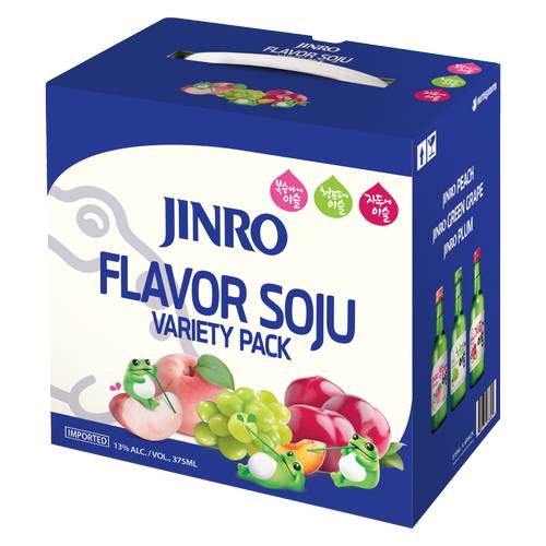 Jinro Soju Variety pack, Peach-Green Grape-Plum (6 x 375 ml)
