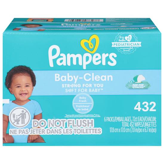Pampers Baby Clean Wipes Baby Fresh Scented 6x Pop-Top Packs, 432 Count