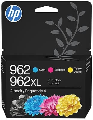 HP 962XL/962 Black High Yield and Cyan/Magenta/Yellow Standard Yield Ink Cartridge, 4/Pack (3JB34AN#140)
